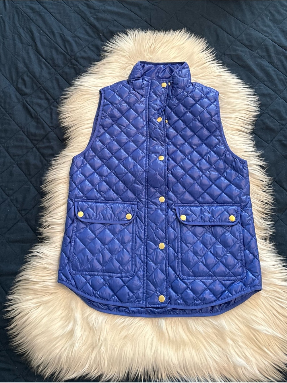 J. Crew Vibrant Blue Snap-Front Quilted Puffer Vest with Gold Hardware | Small - Picture 4 of 8